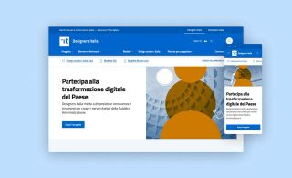 Participate in the digital transformation of PA. The homepage of the Designers Italia website in desktop and mobile formats.